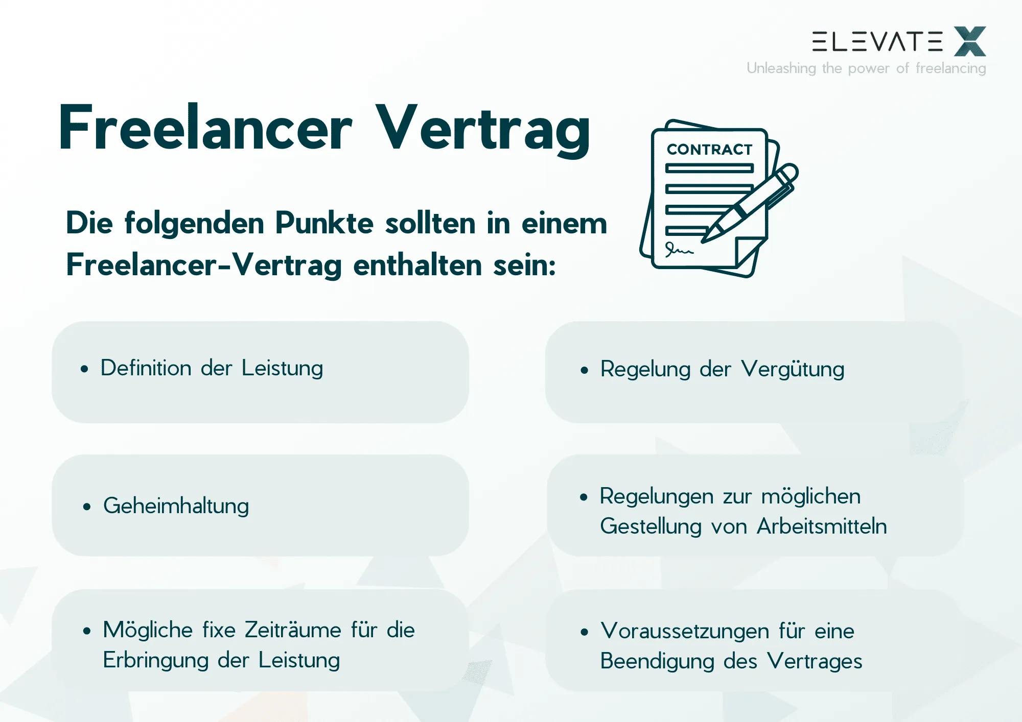 Freelancer Vertrag: Die folgenden Punkte sollten in einem Freelancer-Vertrag enthalten sein