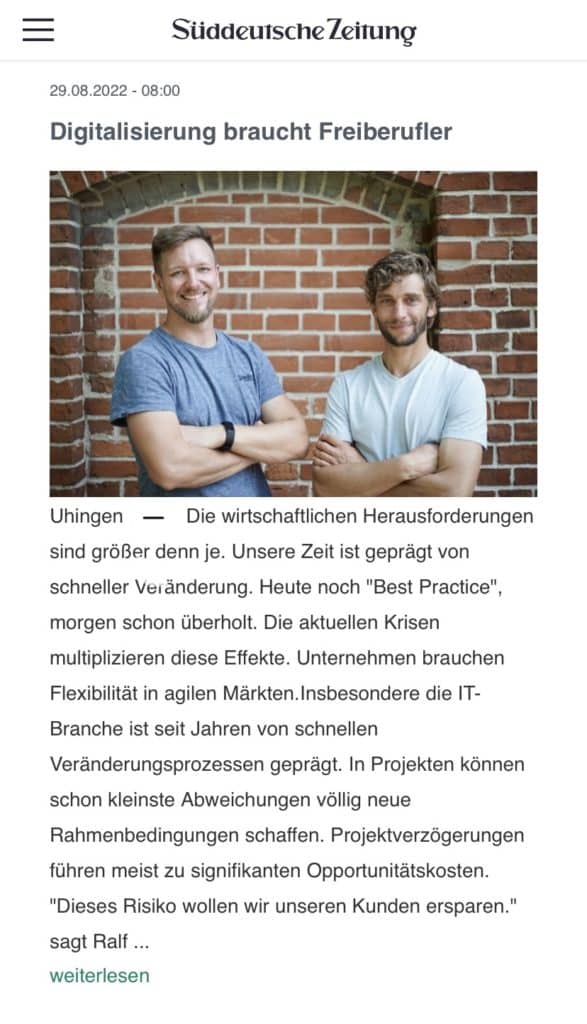 Süddeutsche Zeitung - Digitalisierung Braucht Freiberufler 29-08-22